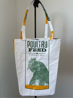 Poultry Feed Graphic Tote Bag - White, Green & Yellow